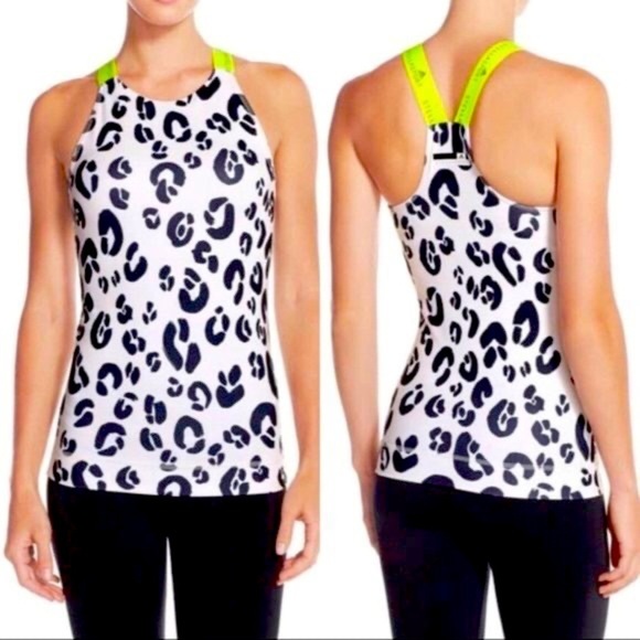 NWT Stella Sport Adidas Echo Pink Leopard Print Tank Top w/Built in Bra Size XS - Picture 1 of 7